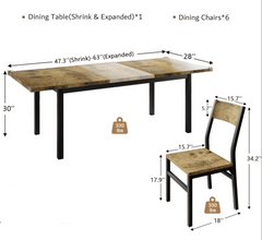 Rustic Farmhouse Dining Table Set For 6